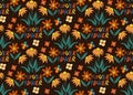 Retro flowers 70s seamless pattern. Hippie flower power repeating texture, background. Vector illustration Royalty Free Stock Photo