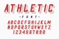 Athletic font, varsity and college alphabet. Original letters and numbers for sportswear, t-shirt, university logo. Vector. Royalty Free Stock Photo