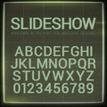 Retro font with blur effect. Vector distorted retro slide projector screen tiltle alphabet. Royalty Free Stock Photo