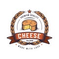 Retro food illustration. Hipster emblem logo design. Oven bread logo design. Cheese logo
