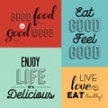 Retro food quote designs set of colorful labels