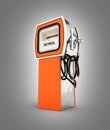 Retro fuel pump in orange isolated on grey gradient background 3d Royalty Free Stock Photo