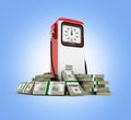 Retro fuel pump surrounded by 100 dollar bankrolls Concept of gasoline prices Retro fuel pump in pile of money american dollar Royalty Free Stock Photo