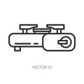 Retro furniture, compact camping gas stove vector line icon. Summer travel vacation, tourism, camping equipment