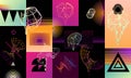 Retro futurism and cyberpunk 3D geometric shapes. Modern vaporwave glitch set Royalty Free Stock Photo