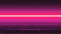 Retro futuristic abstract background. Pink perspective grid. Dark virtual sky. Very bright pink horizon glow. Neon light Royalty Free Stock Photo