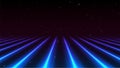 Retro futuristic background. Blue Neon perspective lights. Dark backdrop Royalty Free Stock Photo