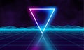 Retro futuristic background for game. Music 3d dance galaxy poster. 80s background disco. Neon triangle synthwave