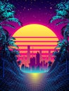 Retro Futuristic Background 1980s Style with Palms