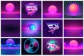 Retro futuristic background in 1980s style. Set of retro illustration for wallpaper or vinyl cover design Royalty Free Stock Photo