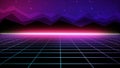 3D rendering retro futuristic bright background with a grid. 80s graphic design, retro fantasy