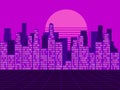 Retro futuristic city in the style of the 80s. Synthwave retro background. Neon sunset. Retrowave. Vector