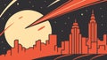 A Retro-Futuristic Cityscape at Night with a Comet and Red Sky, vector design Generative AI Royalty Free Stock Photo