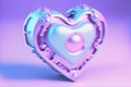 Retro futuristic cyberpunk 3d heart on pastel neon holographic background