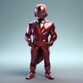 Retro-futuristic Cyberpunk Red Humanoid In Liquid Metal Suit