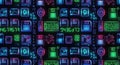Retro Futuristic Digital Icons Pattern with Floppy Disks and Binary Code Royalty Free Stock Photo