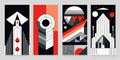 Retro futuristic elements vector minimalistic Posters set of 4 with silhouette basic figures, graphic elements of geometrical