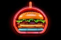 Retro-Futuristic Hamburger under Edgy Neon Lights in Carole Fe Style .