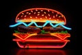 Retro-Futuristic Hamburger under Edgy Neon Lights in Carole Fe Style Mixed Media Pop Art .