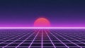 Retro Futuristic Landscape with Neon Grid and Sunset Royalty Free Stock Photo