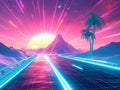 Retro Futuristic Landscape at Sunset