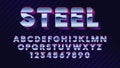 Retro futuristic latin font, shiny chrome letters and numbers, stylish retro synth wave alphabet metallic effect in 80s style