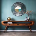 Retro Futuristic Oak Table With Mirror: A Luxurious Vintage Cinematic Look