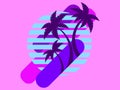 Retro futuristic palm trees in 80s style at sunset. Summer time, palm trees on the background of the sun, synthwave style. Design