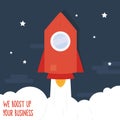 Retro futuristic red spaceship blastoff. Royalty Free Stock Photo