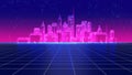 Retro futuristic skyscraper city 1980s style 3d illustration. Royalty Free Stock Photo