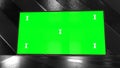 Retro, futuristic stage and blank, green screen billboard for advertisement, message. Chroma key, alpha channel and tracking marke