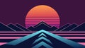 Retro Futuristic Synthwave Landscape with Vibrant Sunset vector