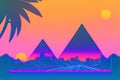 Retro futuristic synthwave retrowave styled night cityscape with sunset on background. Cover for retro wave music. Generative AI Royalty Free Stock Photo