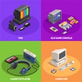 Retro Gadgets 2x2 Isometric Concept Royalty Free Stock Photo