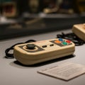 Retro game controller from a classic console, featuring a beige plastic body with a Royalty Free Stock Photo