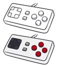 Retro game controllers in outlined and colored version, Vector illustration Royalty Free Stock Photo