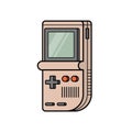 Retro game electronic console. Classical intellectual vintage toy. Portable arcade handheld gaming from 90s