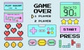 Retro game object set. Set of game user interface elements, pixel style, retro games, picel coin, stars. Design concept for Royalty Free Stock Photo