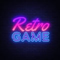 Retro Games neon sign vector. Gaming Design template neon sign, light banner, neon signboard, nightly bright advertising