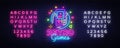 Retro Games Vector Logo. Retro geek gaming gamepad in hand neon sign, modern trend design, vivid vector illustration Royalty Free Stock Photo