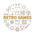 Retro Games vector round illustration in outline style