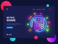 Retro Games website concept banner Vector design template. Retro Game light banner in neon style, Retro geek gaming