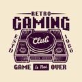 Retro gaming club vector emblem with game console