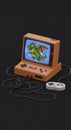 Retro gaming console with dinosaur game Royalty Free Stock Photo