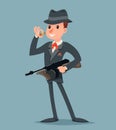 Retro Gangster with Submachine Gun Thug Criminal Character