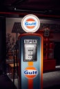 Retro gas station. Antique gas pump. Classic Car exhibition - Heydar Aliyev Center, Baku, Azerbaijan 26,04,2017