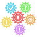 6 Retro Gears Question, Work, Idea, Info, Ok & Answer on white, Royalty Free Stock Photo