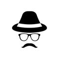 Retro gentleman icon with glasses, hat and mustache. Royalty Free Stock Photo