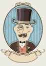 Retro gentleman portrait in a top black hat.Vector