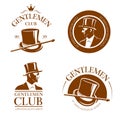 Retro gentlemen club emblems, labels, badges. Gentleman fashion, logo gentleman, aristocrat club gentleman, cylinder gentleman, Royalty Free Stock Photo